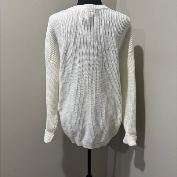 Sweet Society Cream Kitten Portrait Lace Trim Sweater Knit Top LG - Picture 3 of 7